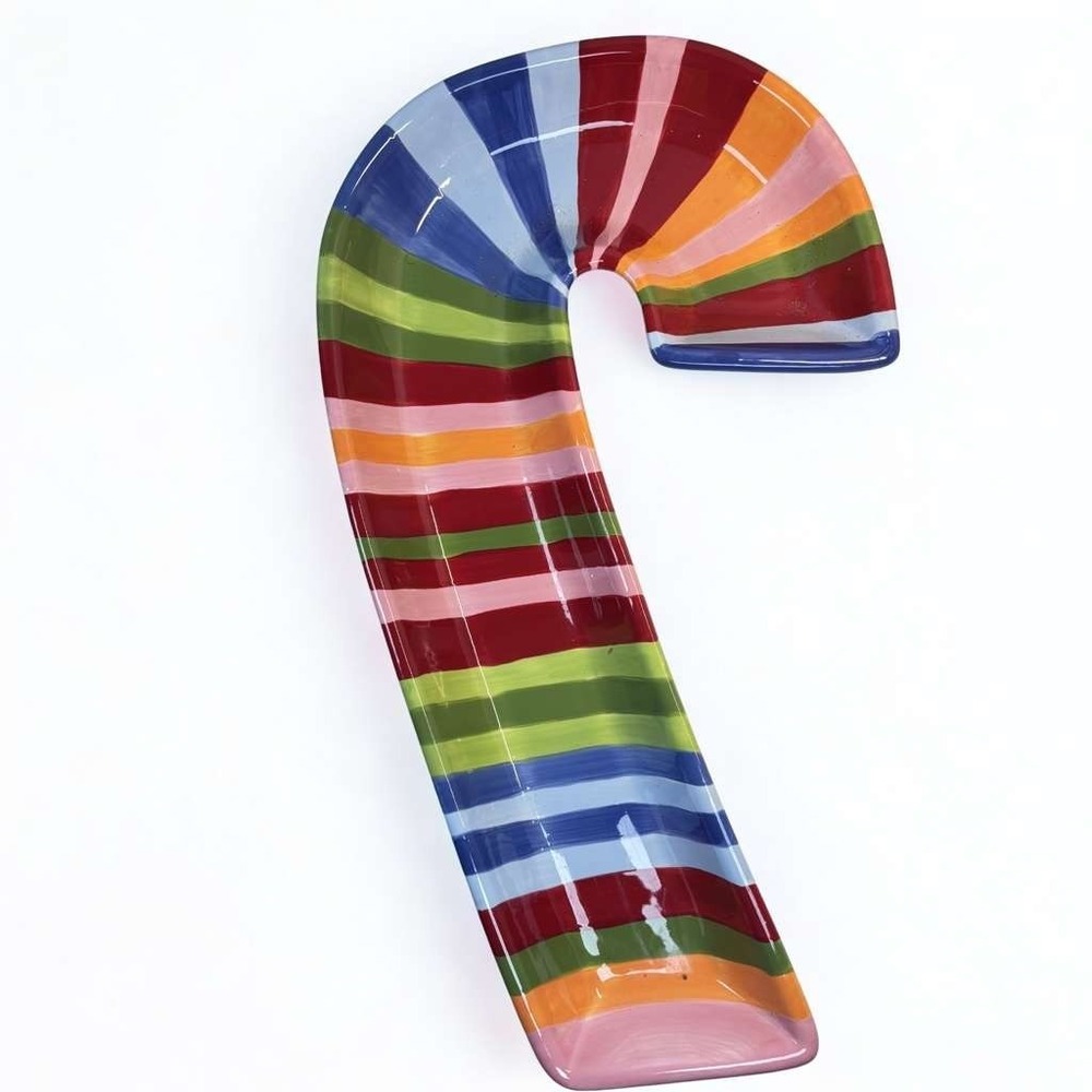 Target Multi-striped Hand‎ Painted Candy-cane Ceramic Serving Tray 18"x4.5"x2"